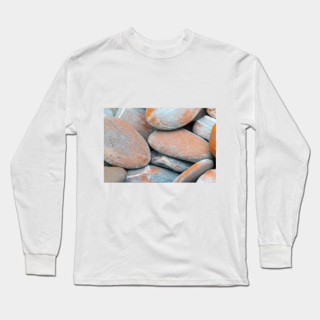 Beach stones in grey with orange coloured lichen growth Long Sleeve T-Shirt by brians101